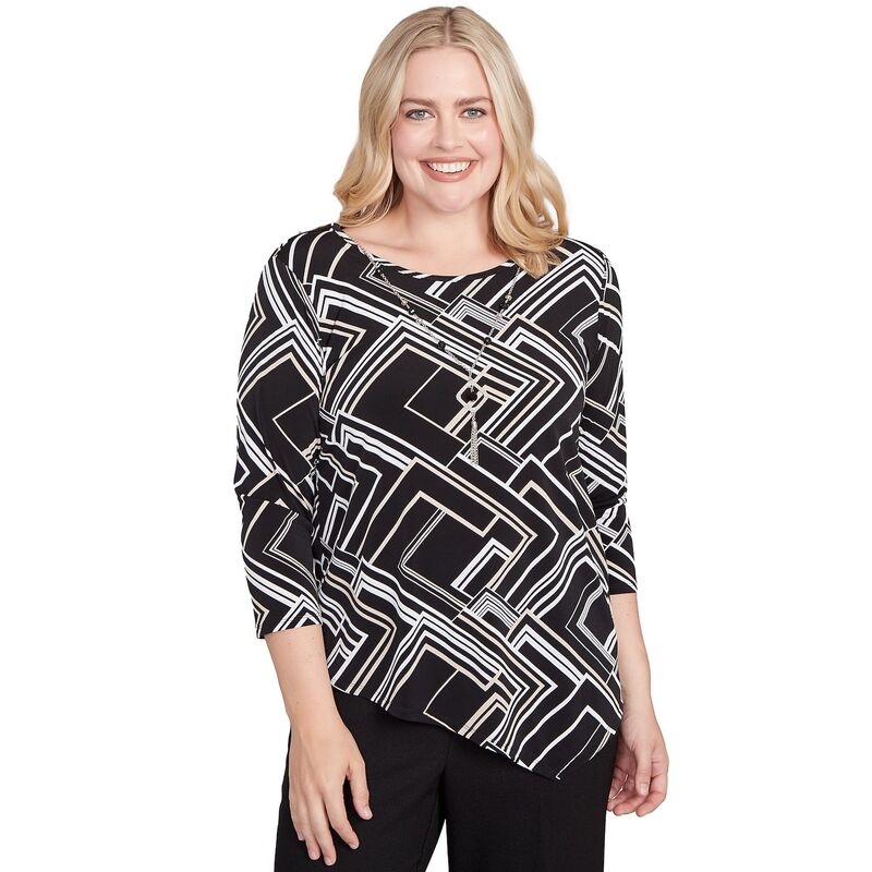 アルフレッド ダナー レディース トップス Tシャツ レース Women\'s Alfredunner Geometric Textured Top with Necklace Black ブラック