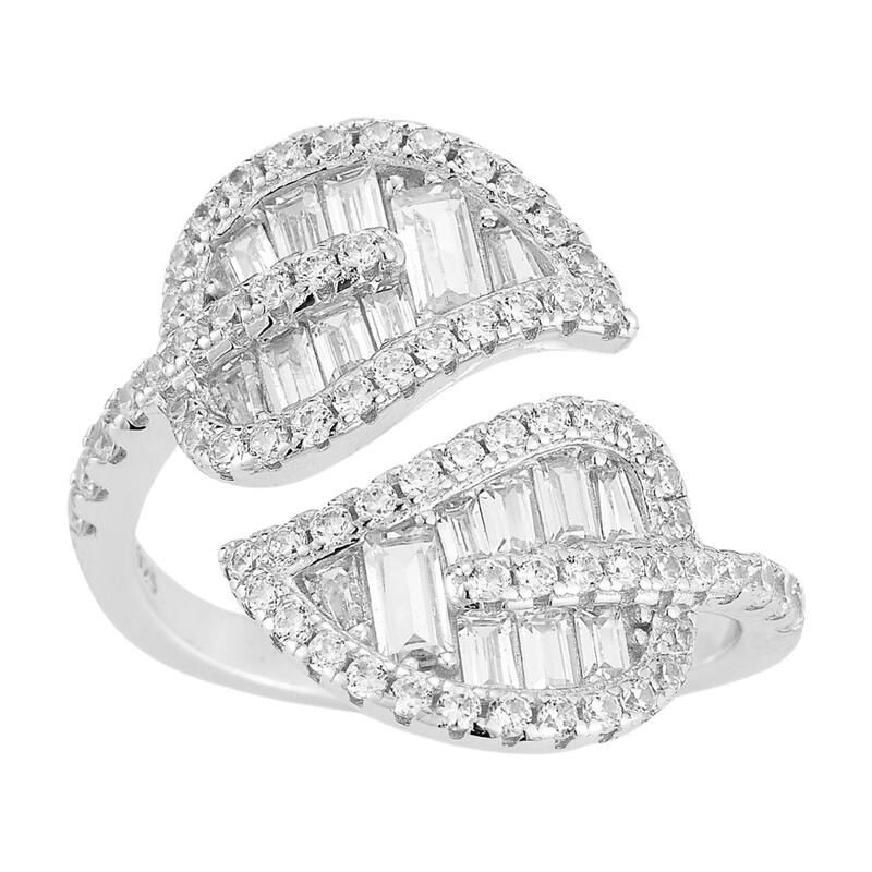 Sunkissed Sterling レディース アクセサリー リング Sunkissed Sterling Silver Cubic Zirconia Leaf Bypass Ring Silver Tone シルバー｜ReVida 店