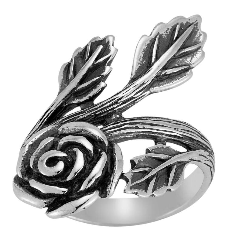 Sunkissed Sterling レディース アクセサリー リング Sunkissed Sterling Silver Oxidized Rose & Leaf Ring Silver Tone シルバー｜ReVida 店