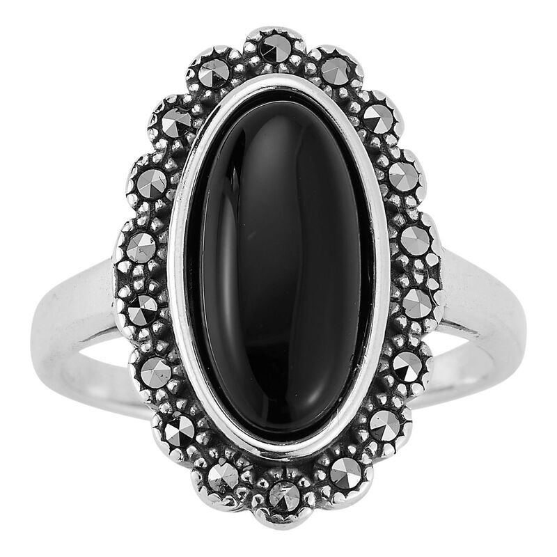 Sunkissed Sterling レディース アクセサリー リング Sunkissed Sterling Silver Oxidized Oval Onyx & Cubic Zirconia Ring Silver Tone シルバー
