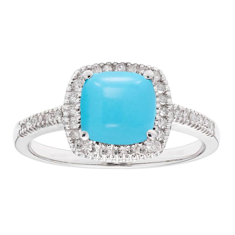 【送料無料】 アンブランデッド レディース リング アクセサリー Simulated Turquoise 10k Gold and 1/5 Carat T.W. Diamond Halo Frame Ring White