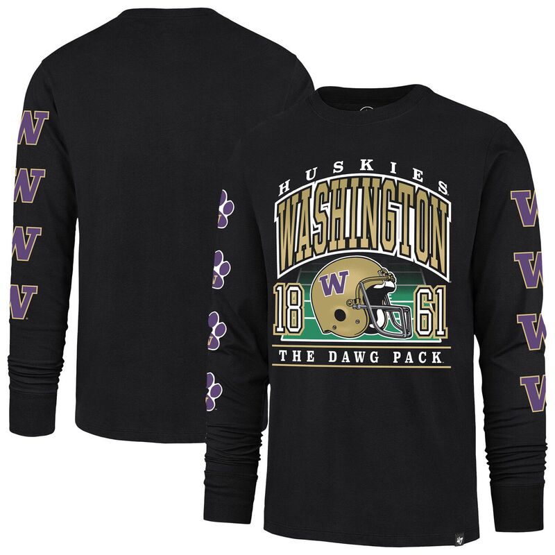 フォーティセブンブランド メンズ トップス Tシャツ 47 Brand Men's '47 Black Washington Huskies Go Big Long Sleeve T-Shirt Wsh Black ブラック|ReVida 店