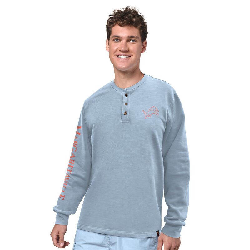 マルガリータビル メンズ トップス プルオーバー Men\u0027s Margaritaville Light Blue Detroit Lions Five O\u0027Clock Henley Long Sleeve T-Shirt Lns Light 青色