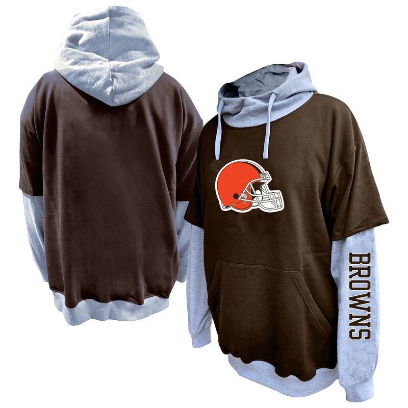 プロファイル メンズ トップス Tシャツ トール パーカー Men's Profile Brown/Heather Gray Cleveland Browns Big & Tall Twofer Pullover Hoodie Brn Brown ブラウン｜ReVida 店