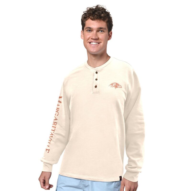 マルガリータビル メンズ トップス プルオーバー Men\u0027s Margaritaville Cream Baltimore Ravens Five O\u0027Clock Henley Long Sleeve T-Shirt Rav Beige ベージュ
