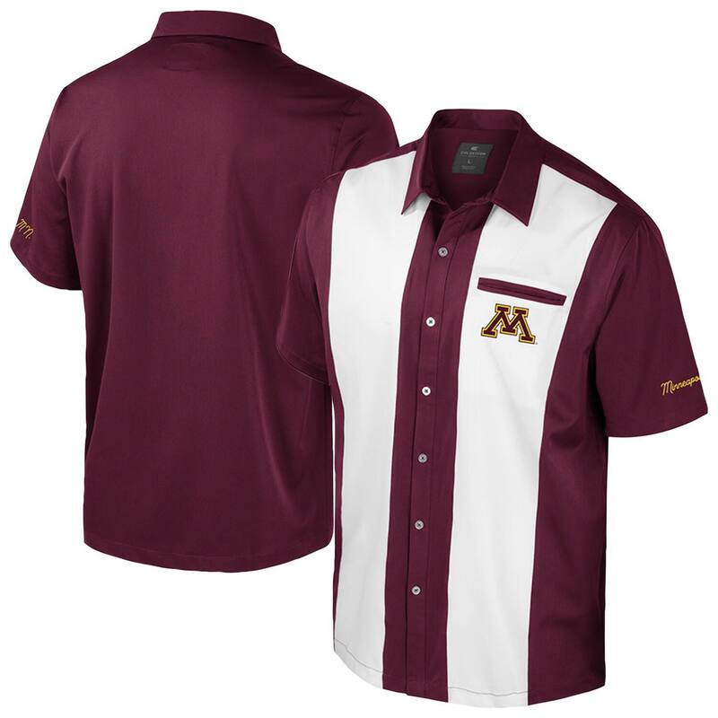 円形劇場 メンズ トップス プルオーバー Men\u0027s Colosseumaroon Minnesota Golden Gopherstrike Bowling Button-Up Shirt Min Red 赤いこと