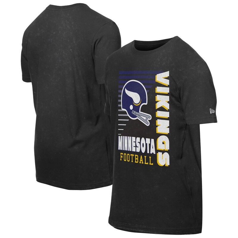 ニューエラ メンズ トップス Tシャツ ロゴ Men's New Era Black Minnesota Vikings Retro Logo Enzyme Washed Oversized T-Shirt Mvk Black ブラック|ReVida 店