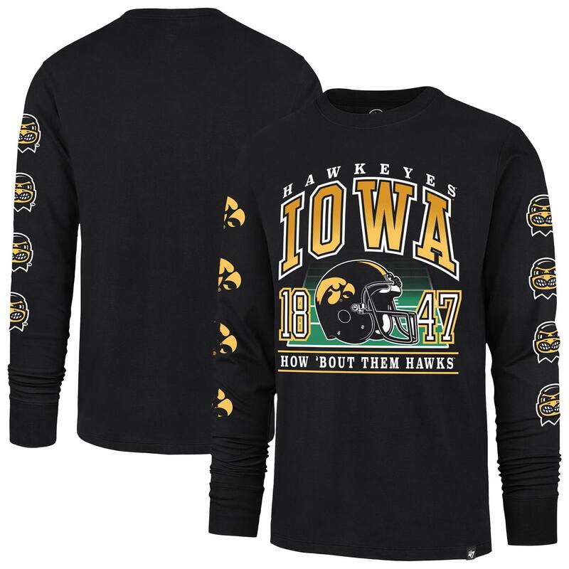 フォーティセブンブランド メンズ トップス Tシャツ 47 Brand Men's '47 Black Iowa Hawkeyes Go Big Long Sleeve T-Shirt Iwa Black ブラック｜ReVida 店