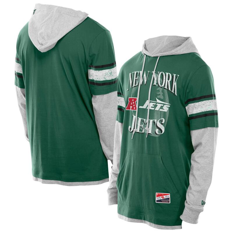 ニュー内鰓 メンズ トップス プルオーバー パーカー Men\u0027s New Era Greenew York Jets Twofer Layered Long Sleeve Hoodie T-Shirt Jet Green 緑であること