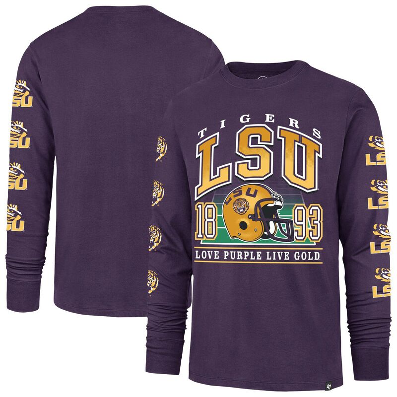 フォーティセブンブランド メンズ トップス Tシャツ 47 Brand Men's '47 Purple LSU Tigers Go Big Long Sleeve T-Shirt Lsu Purple パープル｜ReVida 店