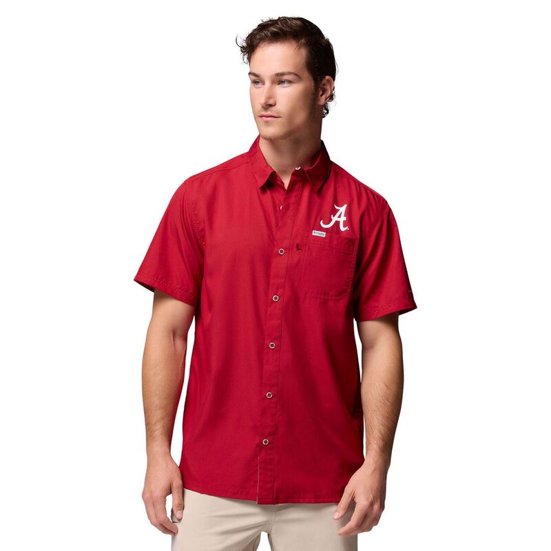 コロンビア メンズ トップス プルオーバー Men\u0027s Columbia Crimson Alabama Crimson Tide Slack Tide Camp Button-Up Shirt Ala Red 赤いこと