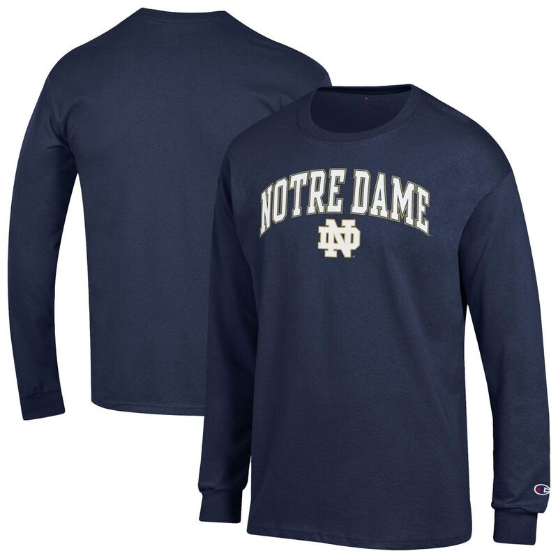 チャンピオン メンズ トップス Tシャツ ロゴ Men's Championavy Notre Dame Fighting Irish Arch Over Logo 2-Hit Long Sleeve T-Shirt Ntd Navy ネイビー