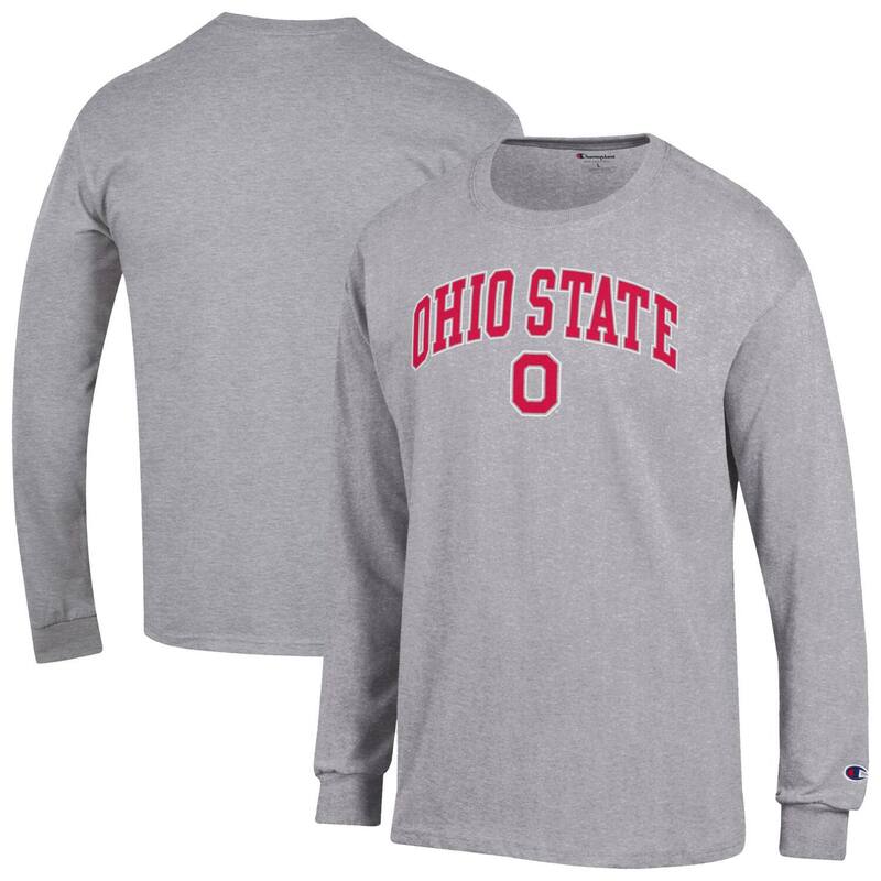 チャンピオン メンズ トップス Tシャツ ロゴ Men's Champion Heather Gray Ohio State Buckeyes Arch Over Logo 2-Hit Long Sleeve T-Shirt Osu Grey グレー