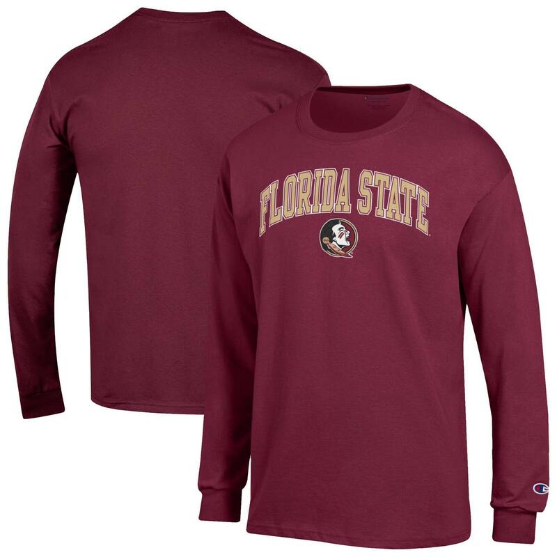 チャンピオン メンズ トップス Tシャツ ロゴ Men's Champion Garnet Florida State Seminoles Arch Over Logo 2-Hit Long Sleeve T-Shirt Fsu Red レッド