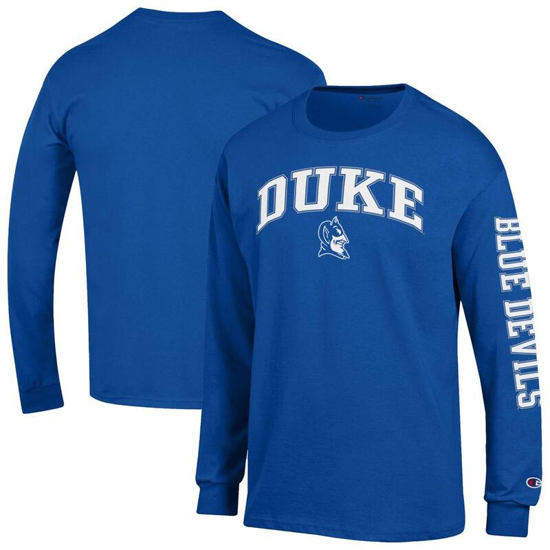 チャンピオン メンズ トップス Tシャツ ロゴ Men's Champion Royal Duke Blue Devils Arch Over Logo 2-Hit Long Sleeve T-Shirt Duk Blue ブルー｜ReVida 店