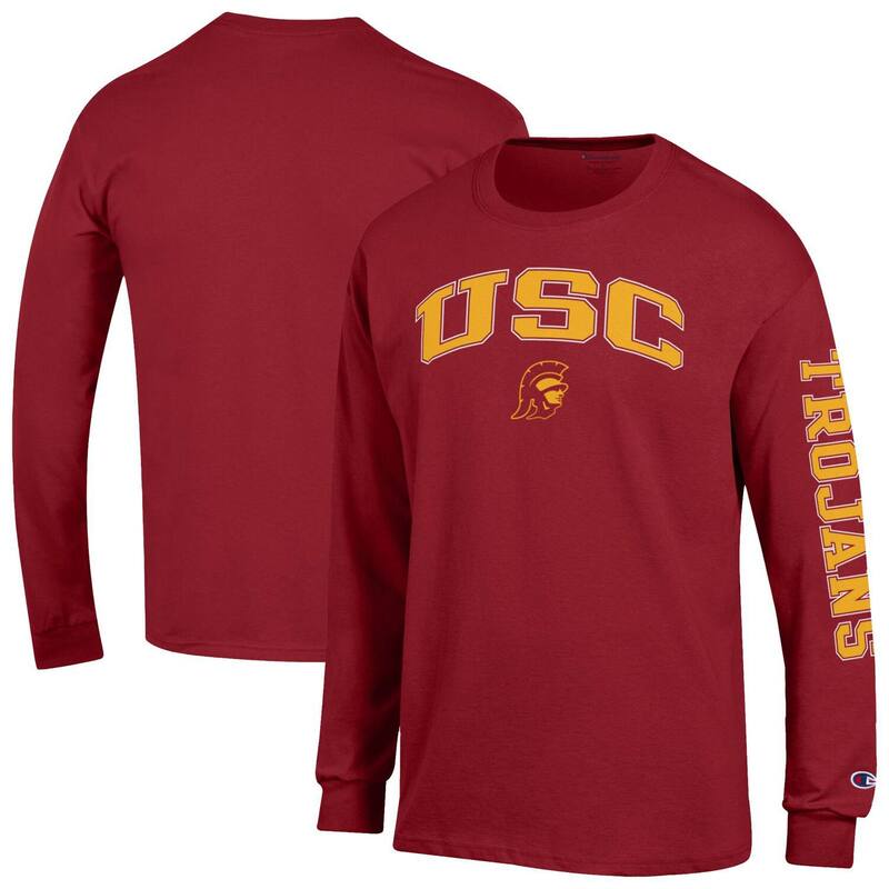 チャンピオン メンズ トップス Tシャツ ロゴ Men's Champion Cardinal USC Trojans Arch Over Logo 2-Hit Long Sleeve T-Shirt Usc Red レッド