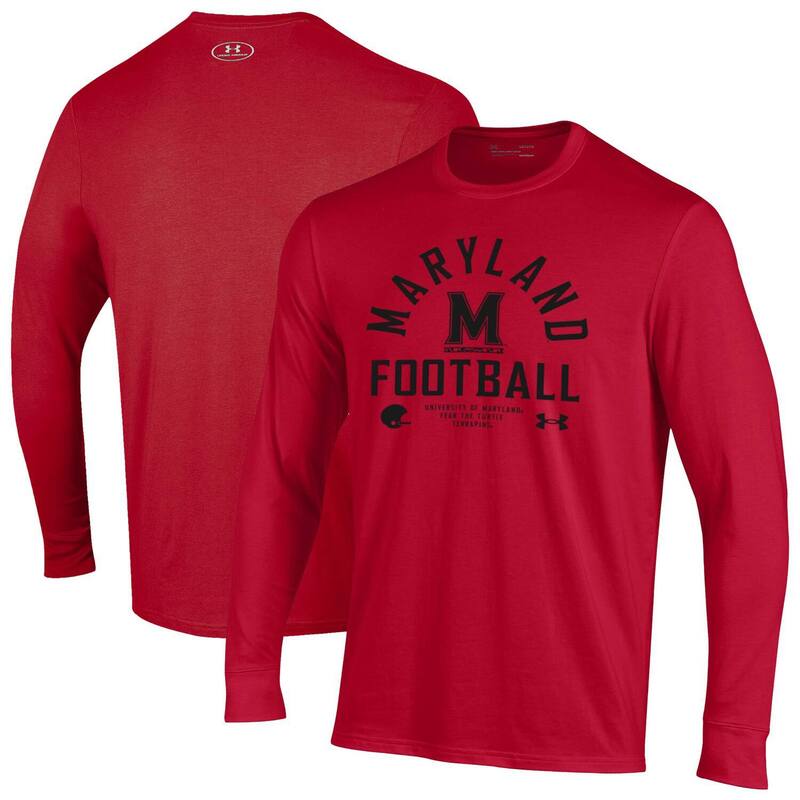 アンダーアーマー メンズ トップス Tシャツ Men's Under Armoured Maryland Terrapins 2025 Sideline Football Performance Long Sleeve T-Shirt Mared レッド