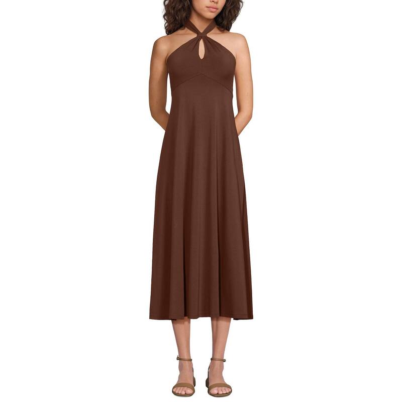 ランズエンド レディース トップス ワンピース ミディ コットン ホルター Women's Lands' End Cotton Modal Halter Midi Dress Tree Bark