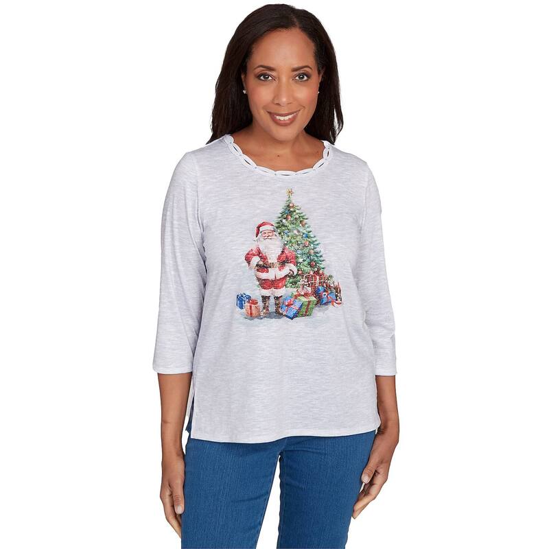 アルフレッド ダナー レディース トップス Tシャツ プリント グラフィック Women\'s Alfredunner Santa & Tree Print Graphic Top Gray グレー