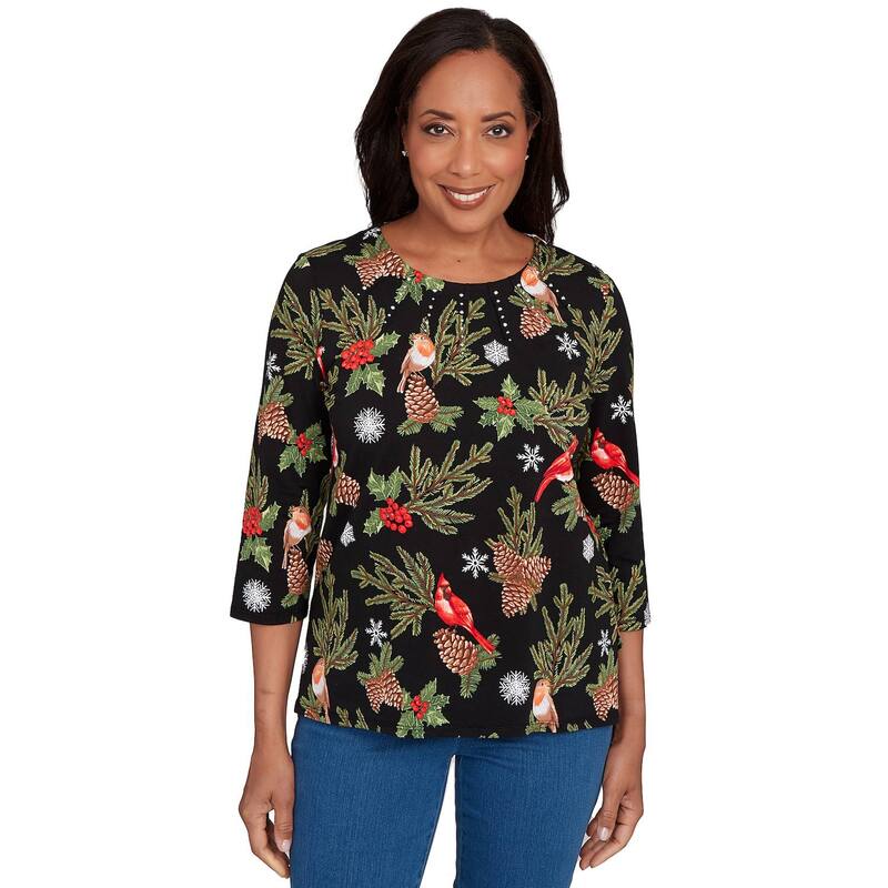 アルフレッド ダナー レディース トップス Tシャツ Women\'s Alfredunner Cardinals & Pinecones Embellished Top Black ブラック