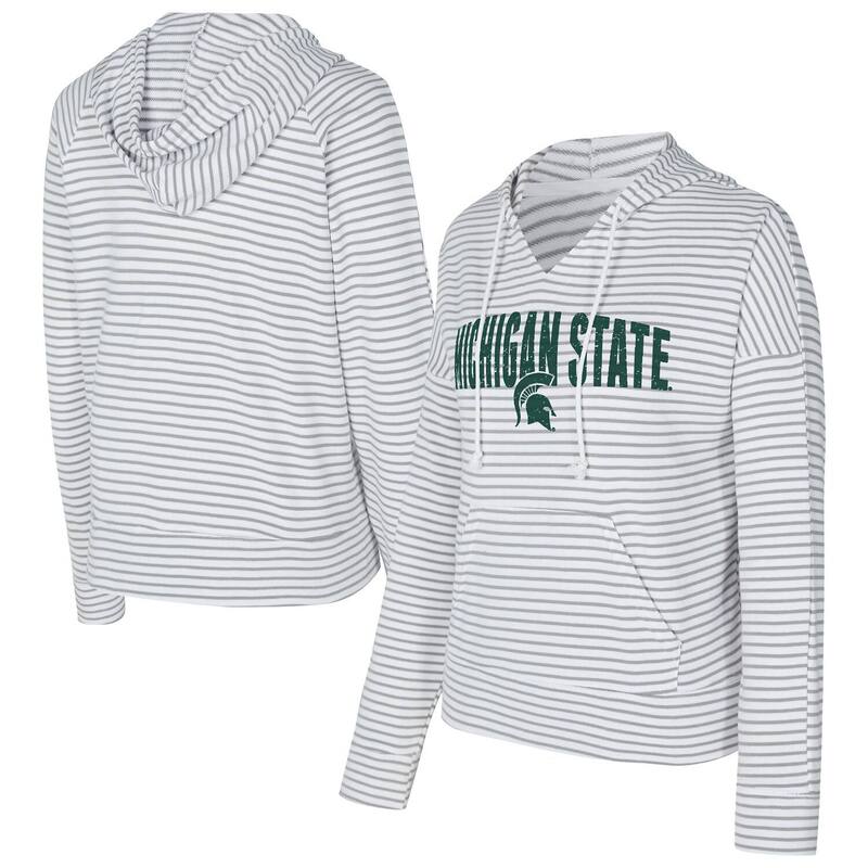 アンブランデッド レディース トップス ティーシャツ Vのど首 パイル パーカー Unbranded Men\u0027s Conceptsport White/Gray Michigan State Spartans French Terry Striped V-Neck Pullover Hoodie Msu White 白いこと トップス-レディースファッション-Tシャツ・カットソー