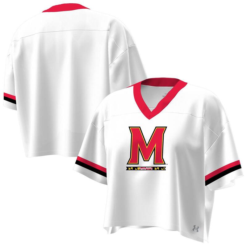 アンダーアーマー レディース トップス Tシャツ Vネックロップド ジャージー Women's Under Armour White Maryland Terrapins Fashion Jersey Boxy Cropped V-Neck T-Shirt Mar White ホワイト