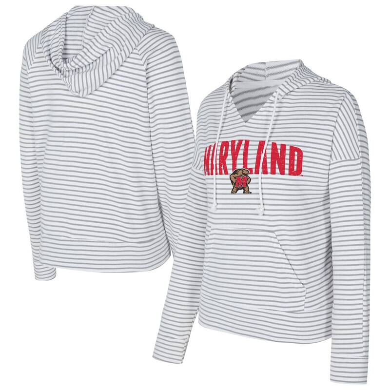 アンブランデッド レディース トップス ティーシャツ Vのど首 パイル パーカー Unbranded Men\u0027s Conceptsport White/Gray Maryland Terrapins French Terry Striped V-Neck Pullover Hoodie Mar White 白いこと Tシャツ・カットソー-トップス
