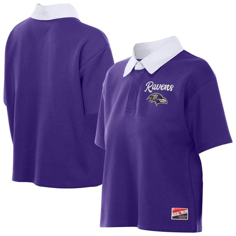 ニューエラ レディース トップス Tシャツ ポロシャツ クロップド Women's New Era Purple Baltimore Ravens Throwback Boxy Cropped Polo Rav Purple パープル