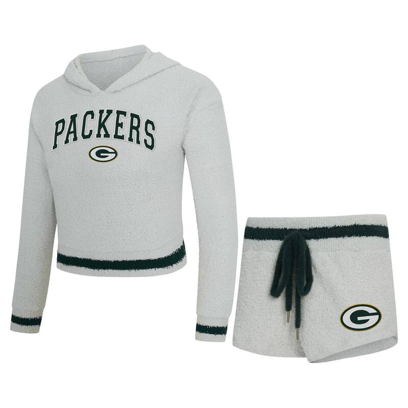アンブランデッド レディース アンダーウェア ナイトウェア ショートパンツ パーカー Unbranded Women's Conceptsport Gray Green Bay Packers Whitley Long Sleeve Hoodie Top & Shortset Pkr Grey グレー