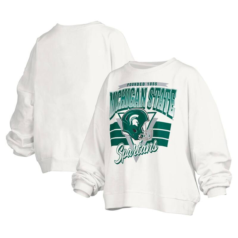 プレスボックス レディース トップス Tシャツ スウェット ロゴ Women Pressbox White Michigan State Spartans Janice Retro Logoversized Pullover Sweatshirt Msu White ホワイト