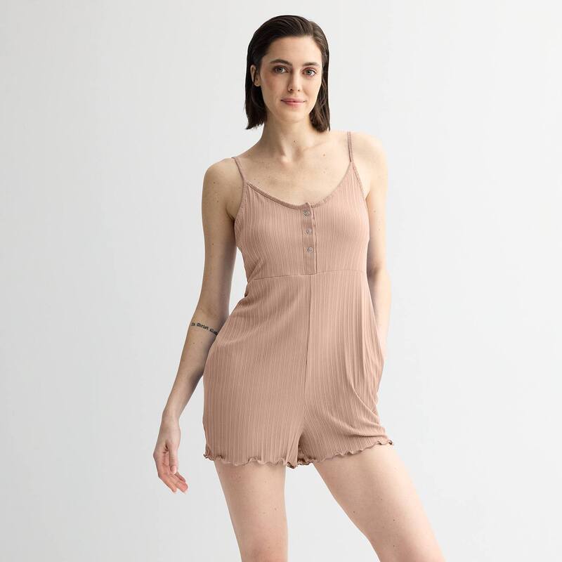 ソノマ レディース アンダーウェア ナイトウェア ロンパース Women'sonoma Goods For Lifelevated Rib Pajama Romper Warm Taupe トープ