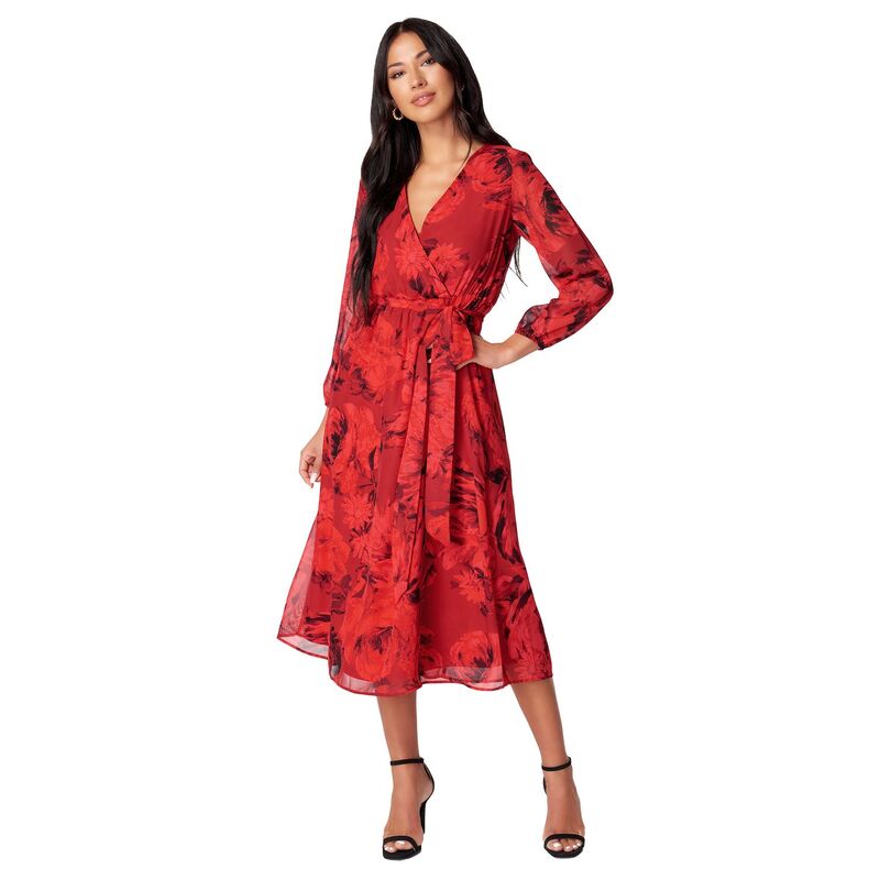 ベベ レディース トップス 衣装 シフォン midi Women\u0027s bebe Surplice Chiffon Midi Dress Red 赤いこと
