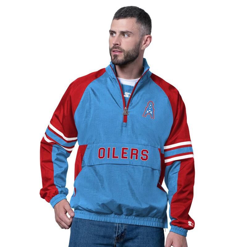 スターター メンズ トップス Tシャツ ヴィンテージ ロゴ Men'starter Light Blue Houston Oilers Gridiron Classics Vintage Logo Prospect Half-Zipullover Nflight ブルー｜ReVida 店