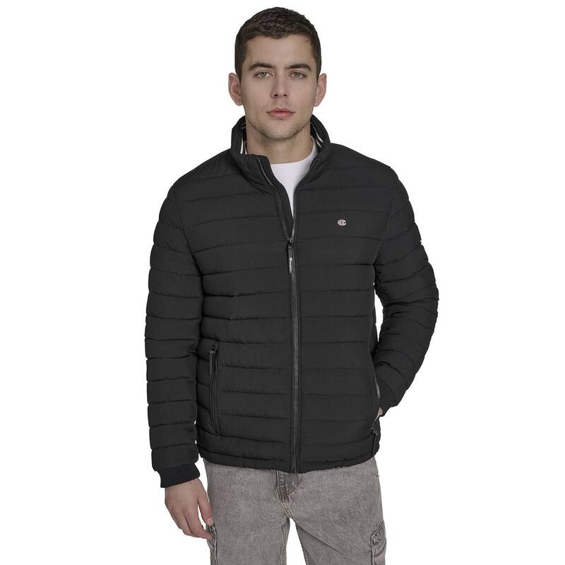 チャンピオン メンズ アウター ジャケット・ブルゾン キルティング Men's Champion Stand Collar Quilted Jacket Black ブラック｜ReVida 店