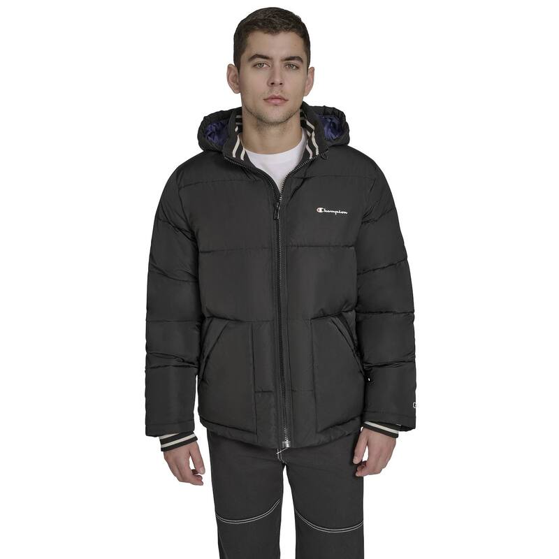 チャンピオン メンズ アウター ジャケット・ブルゾン キルティング Men Champion Quilted Hooded Puffer Jacket Black ブラック