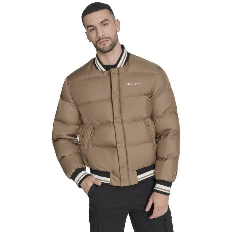 チャンピオン メンズ アウター ジャケット・ブルゾン キルティング Men Champion Quilted Varsity Puffer Jacket Otter