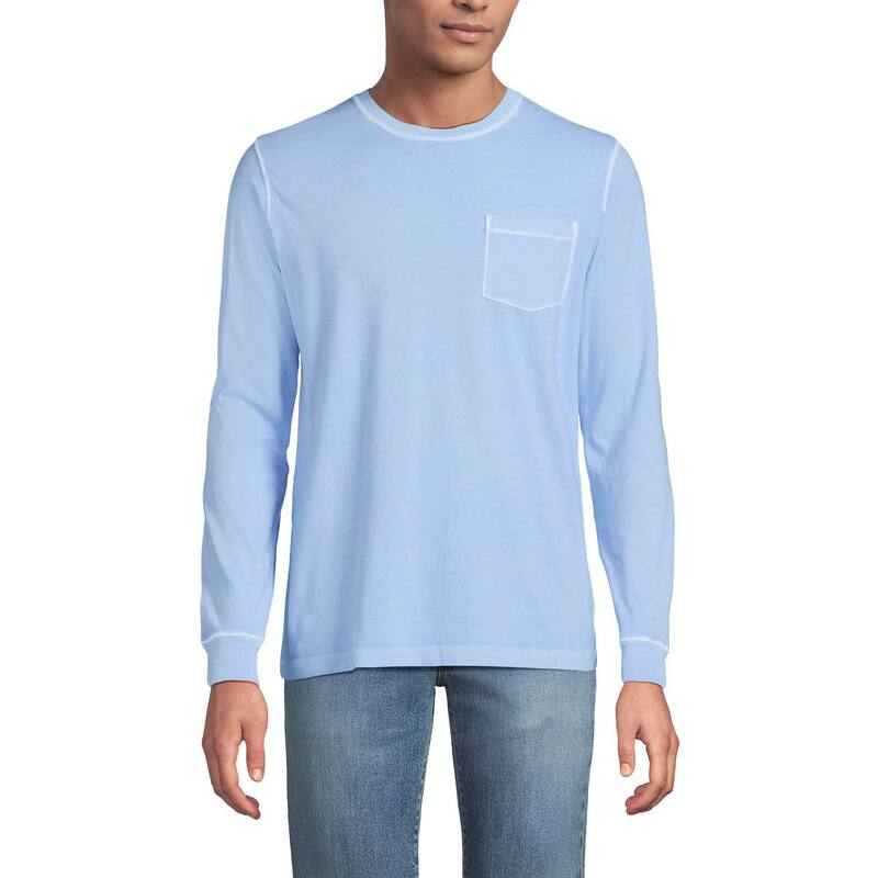 ランズ挙げ句のはて メンズ トップス プルオーバー トール Big \u0026 Tallands\u0027 End Long Sleeve Pocket Super-Tee Blue Garment Dye 青色