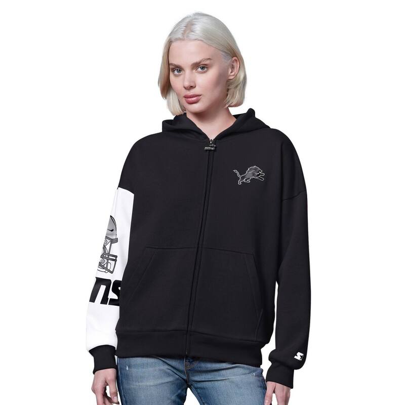 スターター レディース トップス Tシャツ ダウン パーカー Women'starter Black Detroit Lions 4th Down Full-Zip Hoodie Lns Black ブラック