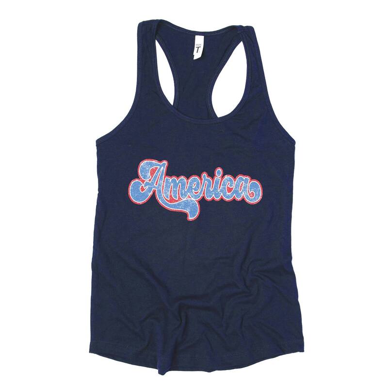 Simply Sage Market レディース トップス Tシャツ Simply Sage Market Grunge America Cursive Racerback Tank Navy ネイビー