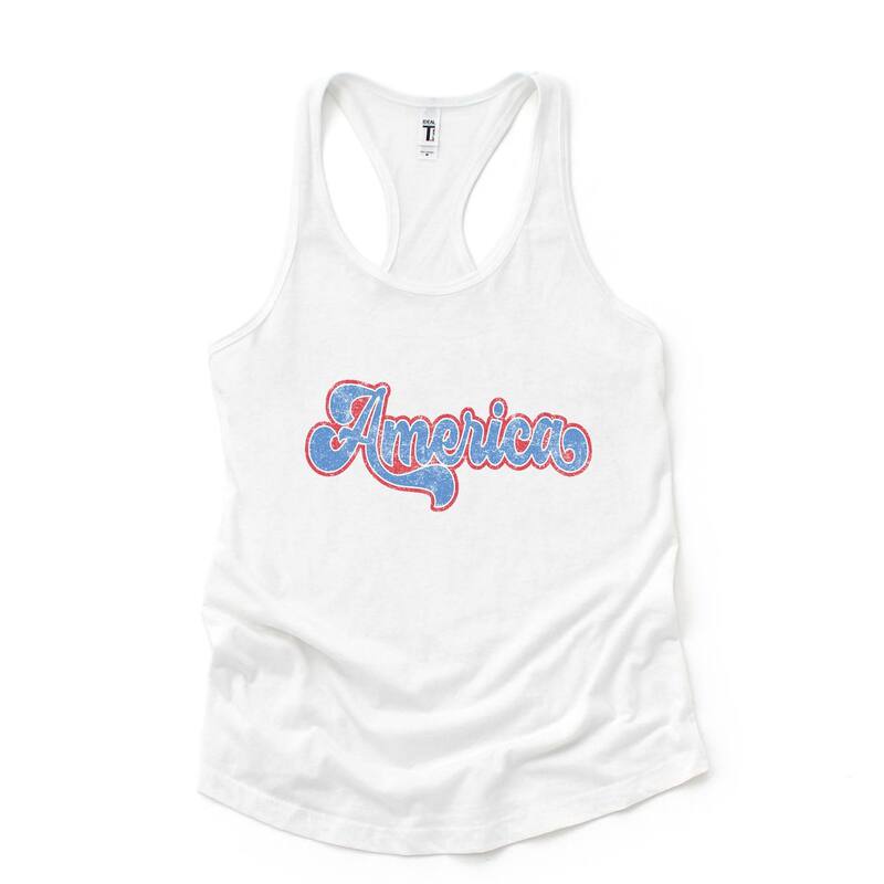 Simply Sage Market レディース トップス Tシャツ Simply Sage Market Grunge America Cursive Racerback Tank White ホワイト