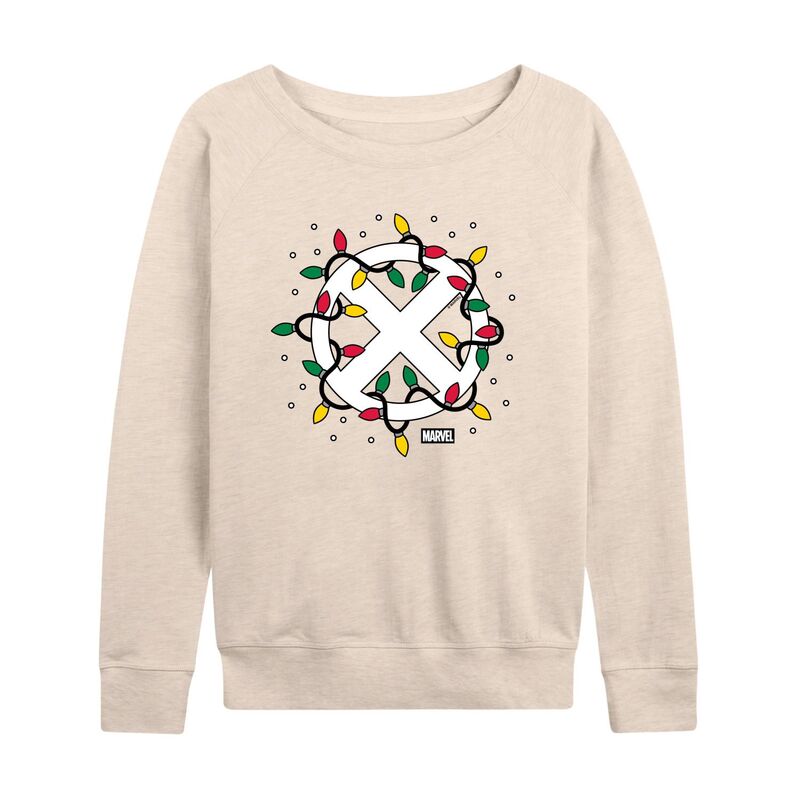マーベル レディース トップス Tシャツ パイル ロゴ Women's Marvel X-Men Logo Christmas Lights French Terry Long Sleeve Tee Beige ベージュ