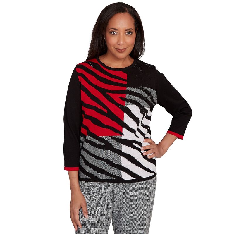 アルフレッド ダナー レディース アウター ニット・セーター プチ カラーブロック Petite Alfredunner Zebra Colorblock Long Sleeve Sweatered Multi レッド