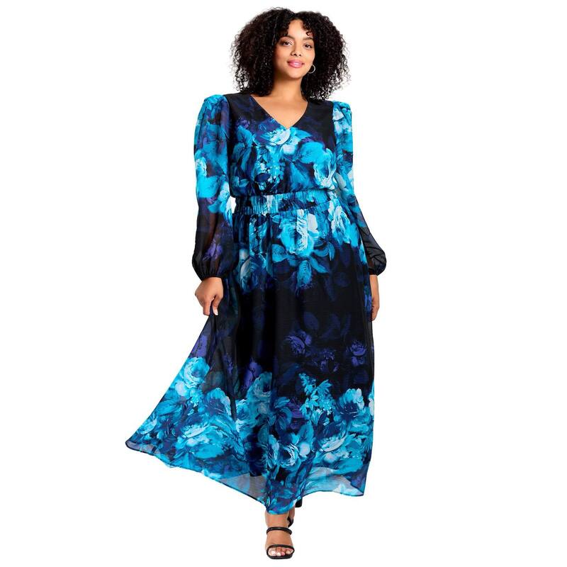 アベニュー レディース トップス ワンピース プラスサイズ マキシ Avenue Women's Plusize Neve Maxi Dress Aqua Rose Border アクア