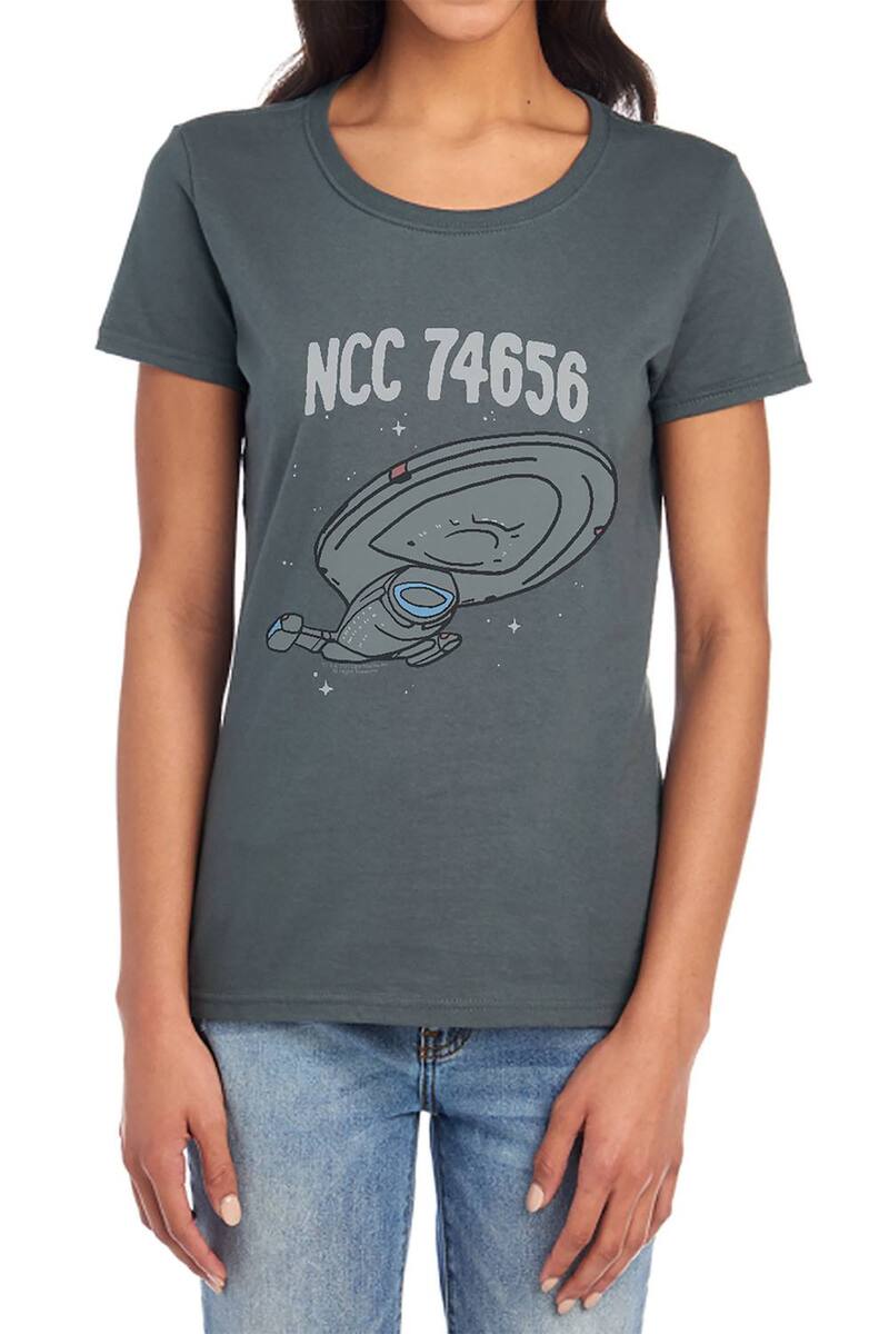 アニメキャラクター レディース トップス Tシャツ グラフィック Licensed Character Juniors' Star Trek Intrepid Class Graphic Tee Charcoal チャコール