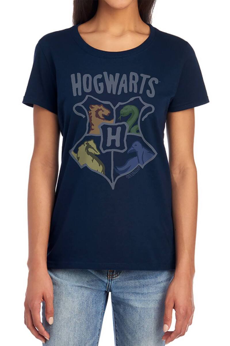 アニメキャラクター レディース トップス Tシャツ グラフィック Licensed Character Juniors' Harry Potter Hogwarts Graphic Tee Navy ネイビー