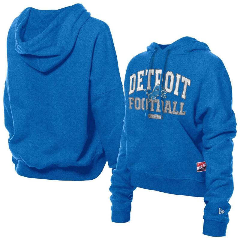 ニューエラ レディース トップス Tシャツ スウェット パーカー Women's New Era Blue Detroit Lions Throwback Boxy Hoodie Sweatshirt Lns Blue ブルー