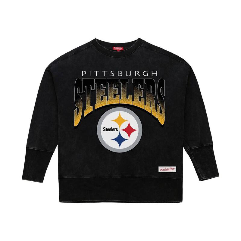 ミッチェル&ネス レディース トップス Tシャツ クルーネック スウェット Women's Mitchell & Ness Black Pittsburgh Steelers Delineate Mineral Wash Crewneck Sweatshirt Stl Black ブラック