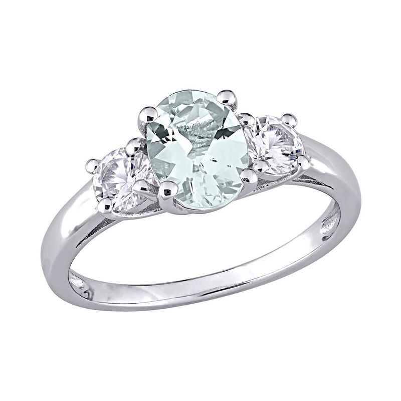 ステラ グレース レディース アクセサリー リング Stella Grace Sterling Silver Aquamarine and Lab-Created White Sapphire 3-Stone Ring Blue ブルー