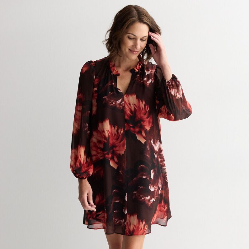 ロンドンタイムス レディース トップス ワンピース A ライン Women's London Timesplit Neck Bishop Sleeve A-Line Dress Wine Floral ワイン｜ReVida 店