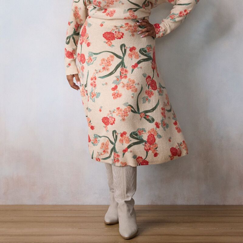 LC Lauren Conrad レディース ボトムスカート A ライン プラスサイズ ミディ セーター Plusize LC Lauren Conrad Midi A-Line Sweater Skirt Cream Cozy Bow クリーム